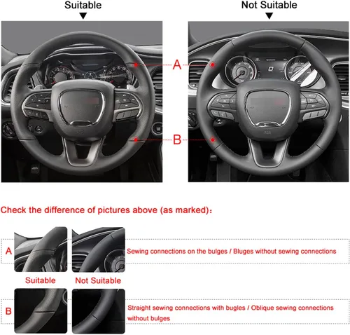 Vista 3 de Envoltura cosida a mano para Dodge Challenger/Dodge Charger/Dodge Durango 2015-2023 Protección interior del volante Accesorios