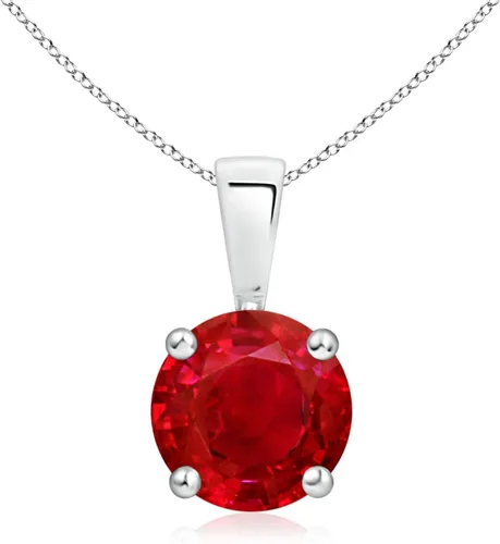 Vista 21 de Angara Round Ruby Solitaire Necklace in Sterling Silver A-Good
