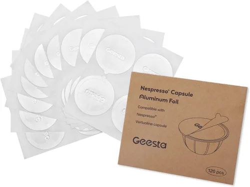 Vista 6 de Geesta 120 tapas de papel de aluminio para cápsulas Nespresso Vertuo Reutilizable, fácil de aplicar, sello hermético, compatible con Vertuolina