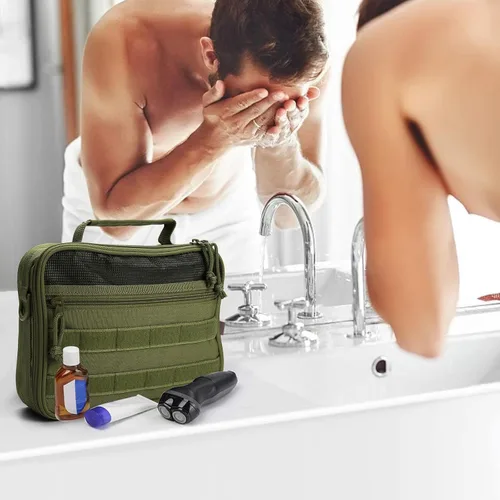 Vista 2 de SMONT Neceser de viaje para hombres con diseño de apertura completa de doble lado, organizador de artículos de aseo de viaje, kit Dopp, bolsa