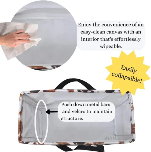 Vista 3 de NGIL Bolsa de comestibles reutilizable extra grande plegable de gran tamaño para comestibles, almacenamiento, picnic, playa, Estampado de vaca