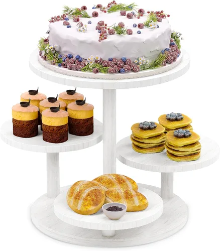 Vista 7 de HURZMORO Soporte de Torre de Cupcakes Redondo de 4 Niveles para 50 Cupcakes, Soporte de Pastel de Madera con Decoración de Bandeja Escalonada