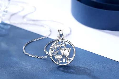 Vista 9 de AEONSLOVE Collar de elefante de plata de ley con buena suerte, regalo para mujer, cadena de 17.7in, Plata esterlina