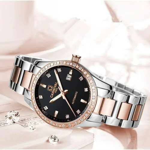 Vista 7 de Gosasa Reloj mecánico automático para parejas cristal de zafiro reloj de acero inoxidable para hombres y mujeres para ella o ella juego de regalo