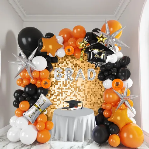 Vista 13 de Kit de arco de guirnalda de globos de graduación de 120 piezas con certificado de graduación, gorro de graduación, letra, globos de Mylar