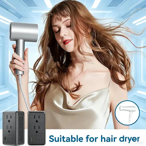 Vista 2 de Convertidor de voltaje de 2000 W de EE. UU. a Europa para secador de pelo, convertidor para viajes europeos, adaptador de convertidor de corriente