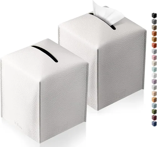 Vista 39 de Funda cuadrada para caja de pañuelos de piel sintética moderna para decoración creativa, paquete de 2, ideal para baños, oficina, coche, mesita
