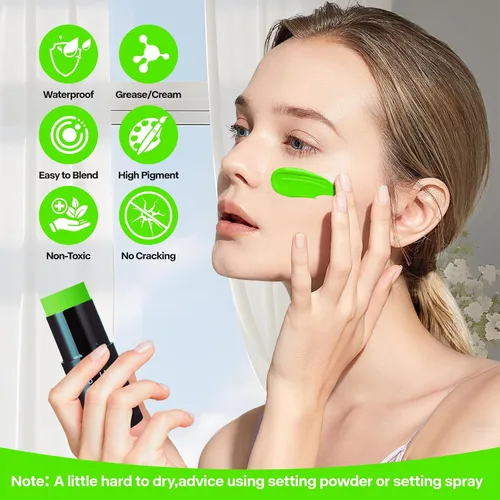 Vista 6 de Go Ho Barra de Pintura Facial Verde Amazon Mezclable en Crema (1.06 Oz), Pintura Corporal Verde Amazon de Cobertura Completa para Adultos y Niños