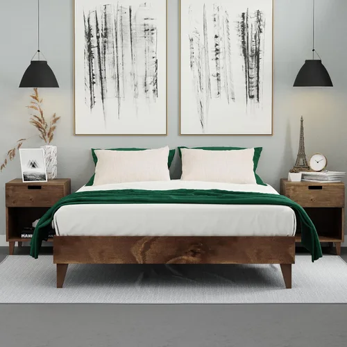 Vista 13 de Plataforma moderna para cama - Diseño de madera maciza - Fabricado en Estados Unidos - Fácil de armar, Madera, almendra