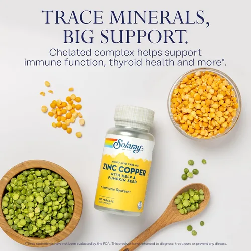 Vista 3 de SOLARAY Quelato de aminoácidos de zinc y cobre, suplemento de apoyo inmunológico con cinc quelado de 50 mg - hueso, piel, salud cardíaca y apoyo