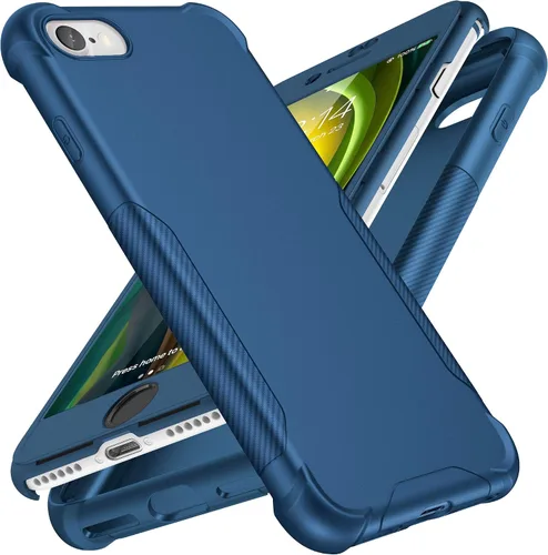 Vista 14 de ORETech Funda diseñada para iPhone 13 Mini con 2 protectores de pantalla de vidrio templado, textura de fibra de carbono policarbonato duro