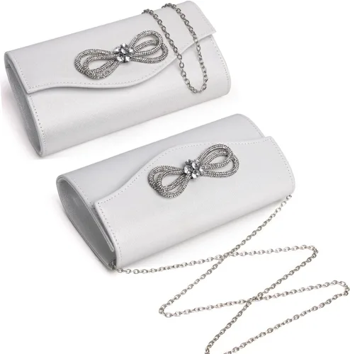 Vista 7 de Bolso de noche para mujer, con lazo de cristal brillante, con solapa, bolso de mano para mujer, boda, fiesta, baile de graduación