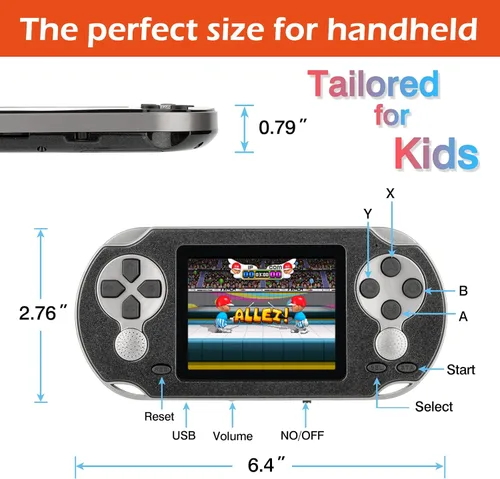 Vista 6 de TaddToy Juego de mano de 16 bits para niños y adultos, pantalla grande de 3.0 pulgadas precargada 230 HD videojuegos clásicos retro con batería