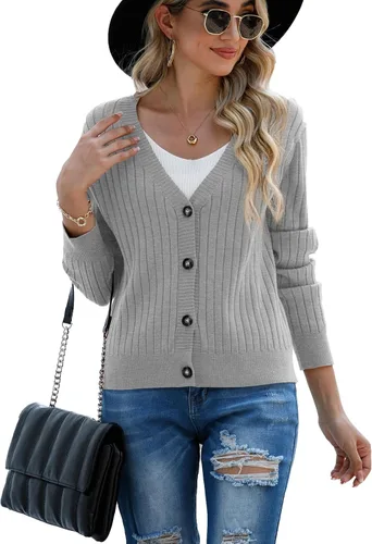 Vista 3 de Cárdigan de manga larga para mujer, cárdigan con botones al frente abierto para mujer, suéteres casuales de invierno y otoño