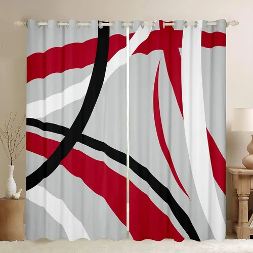 Vista 13 de Cortinas circulares geométricas para dormitorio, sala de estar, niñas, niños, retro, con ojales, cortinas de ventana con ojales, decoración