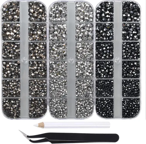 Vista 7 de Massive Beads Más de 9500 diamantes de imitación termoadhesivos redondos de vidrio con parte trasera plana para hacer tú mismo con 1 pinza y 1 12