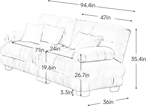 Vista 2 de KEIKI Sofá modular de 94 pulgadas con 4 almohadas, cómodo juego de sofá biplaza Cloud para sofá de asiento profundo suave y profundo, sofá biplaza