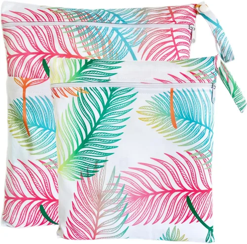Vista 16 de Bolsa para pañales de tela, 2 bolsas impermeables y reutilizables con bolsillos con cremallera, lavable, reutilizable para viajes, playa, piscina