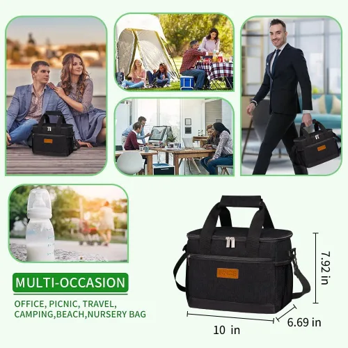 Vista 3 de iknoe Bolsa de almuerzo aislada, bolsa enfriadora plegable de 8.5 L para hombres y mujeres, diseño térmico a prueba de fugas, ideal para oficina