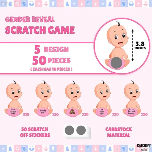 Vista 2 de KatchOn, Juego de rascar para baby shower para invitados, 50 tarjetas, juego de rascar para bebés, juegos de revelación de género para invitados