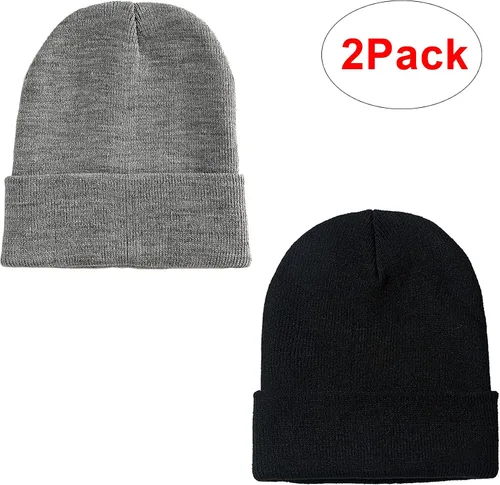 Vista 2 de PFFY 1 o 2 paquetes de gorros unisex para hombres y mujeres, gorros de invierno de punto