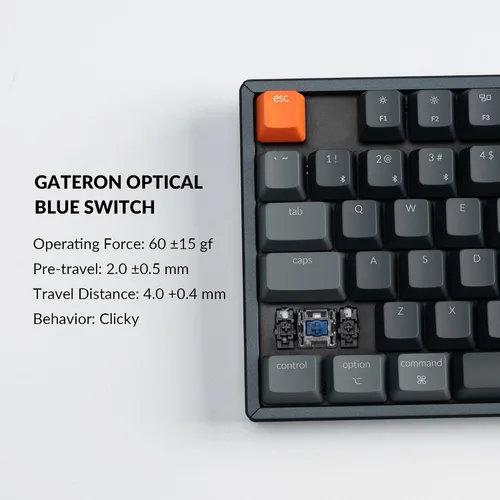 Vista 8 de Keychron Teclado mecánico inalámbrico K8, diseño sin llave de 87 teclas Bluetooth/con cable RGB retroiluminado con interruptor azul óptico Gateron