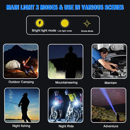 Vista 4 de Linterna LED recargable de 5000 lúmenes, portátil impermeable súper brillante