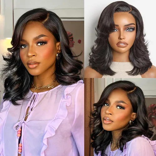 Vista 53 de LUVME HAIR Pelucas de cabello humano rizado sin pegamento de 6 pulgadas, precortadas, indetectable, HD, encaje Bob, peluca corta y rizada con ondas