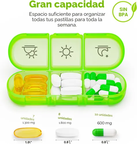 Vista 3 de AUVON Organizador semanal de píldoras 3 veces al día, pastillero grande de 7 días 3 veces al día con contenedor separado, pastillero portátil