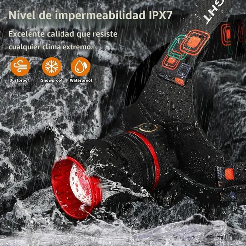 Vista 5 de UVER Linterna frontal LED recargable de 125° gran angular recargable, súper brillante 90000LM lámpara de cabeza con 8 modos de luz, linterna