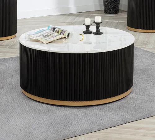 Vista 21 de kevinplus ø22'' Marble Top Side Table Round Circle Fluted End Table for Living Room, Modern Luxurious Wood Frame & Brushed Gold Metal Base, No