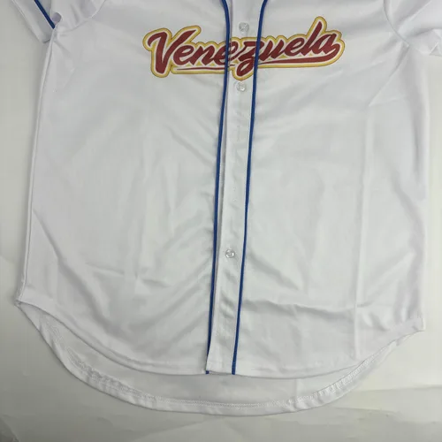 Vista 2 de Venezuela - Camiseta de béisbol clásica de manga corta con botones de malla, para hombre y mujer, camiseta de Venezuela beisbol