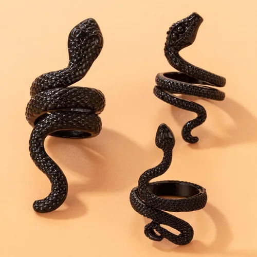 Vista 6 de Snake Ring Stackable Rings for Women Silver Ring Set Adjustable Gold Snake Ring Black Snake Jewelry Set Gothic Jewelry For Women Halloween