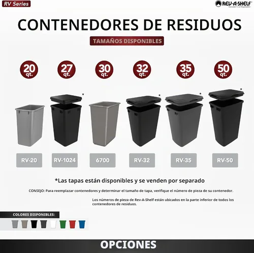 Vista 8 de Rev-A-Shelf RV-1024-52 - Recipiente de cocina de recambio de 27 cuartos de galón, plástico, blanco