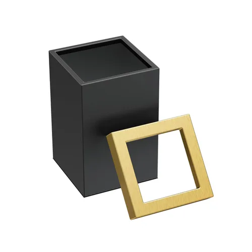 Vista 2 de Gatco Papelera Moderna Cuadrada, Combo Negro Mate y Latón Cepillado - Papelera de Acero Inoxidable con Tapa Extraíble, Resistente a Fugas, Capacidad