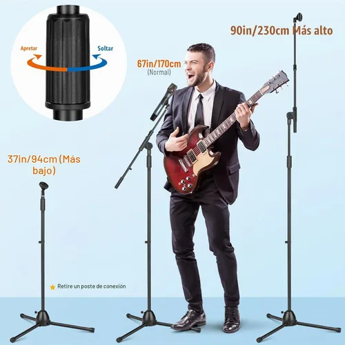 Vista 4 de CAHAYA Soporte para micrófono resistente súper resistente trípode universal con 2 clips para micrófonos, altura ajustable para micrófonos