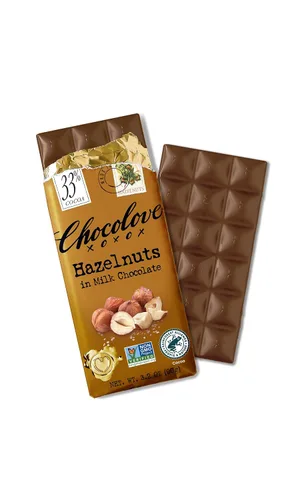 Vista 5 de Chocolove XOXO Avellanas en barra de chocolate con leche - Barra de 3.2 oz