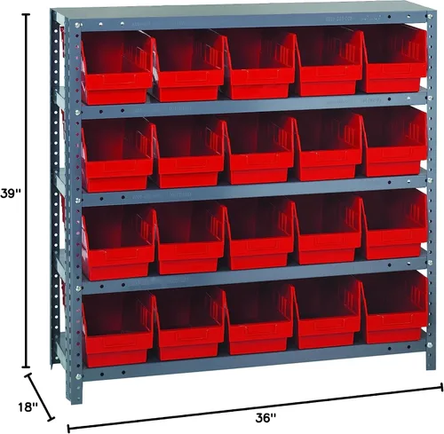 Vista 352 de Quantum QSBU-245BK Heavy Duty Shelving Unit with (7) Shelves and (24) QUS245 Black Bins for Garage Warehouse Storage Distribution 400 lb Load