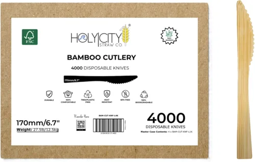 Vista 18 de Juego de cubiertos de bambú surtidos 24 unidades Utensilios compostables de 6.7 pulgadas Vajilla desechable Sin plástico Ideal para uso