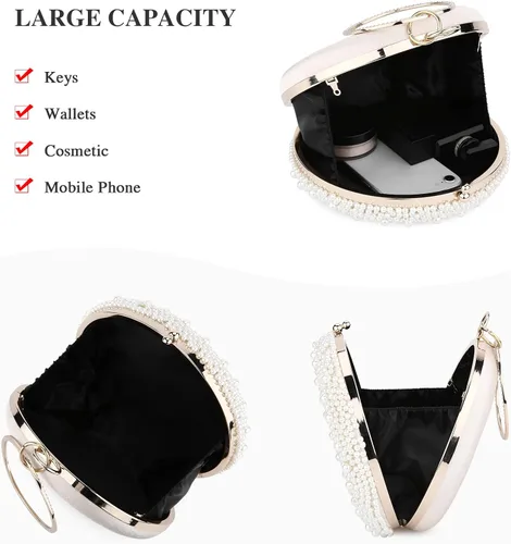 Vista 4 de UBORSE Bolsos de noche redondos de perlas para mujer con diamantes de imitación formales para boda bolso de embrague graduación cóctel fiesta bolsos