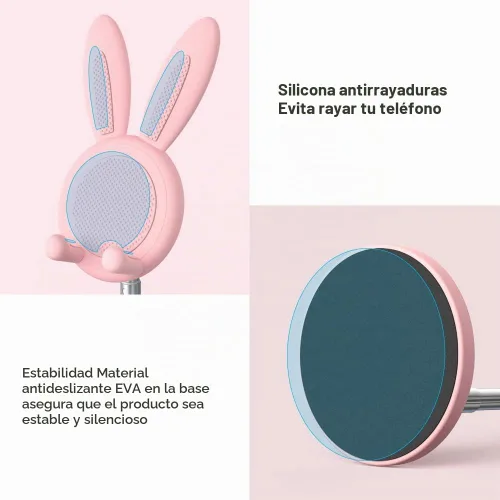 Vista 6 de OATSBASF Soporte ajustable para teléfono celular, soporte ajustable para teléfono con diseño de conejo, soporte para teléfono Kawaii, compatible