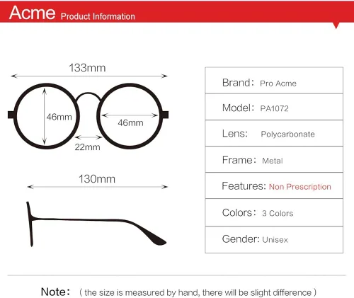 Vista 7 de Pro Acme Lentes transparentes sin receta con marco de metal redondo retro pequeño
