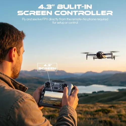 Vista 3 de Contixo F26 Volant Drone con controlador de pantalla de 4.3", FPV sin escobillas, 2 baterías Negro