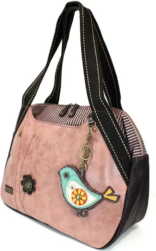 Vista 4 de Chala Bolso de mano de hombro rosa con llavero y monedero