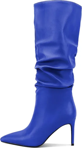 Vista 14 de Zamikoo Botas holgadas de tacón alto para mujer, botas de tacón de aguja altas hasta la rodilla, puntera puntiaguda, elásticas, botas altas de meter