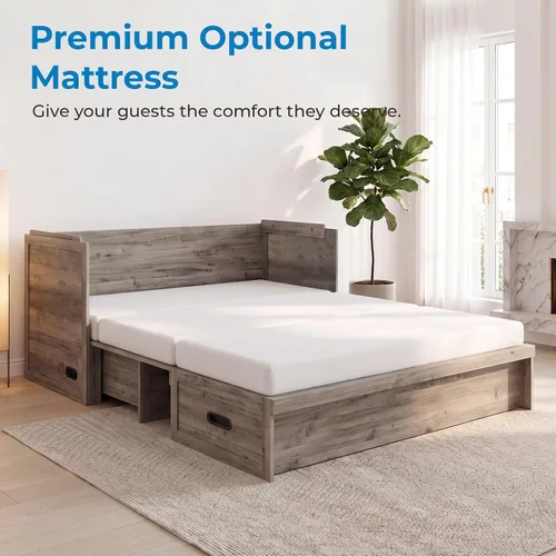 Vista 9 de Mjkone Murphy Bed Queen Size, Cabinet Bed with Built-in USB Charging Station & Storage Drawers, Hidden Queen Murphy Wall Beds Cabinet Beds No