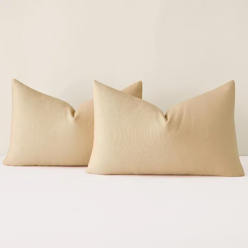 Vista 20 de Mixhug Juego de 2 fundas de almohada decorativas de lino para sofá y cama, cojín lumbar, color marrón claro, 12 x 20 pulgadas