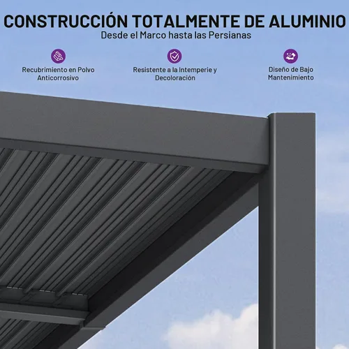 Vista 8 de PURPLE LEAF Pérgola con listones de techo rígido de 8 x 10, pérgola de aluminio para patio al aire libre con techo ajustable a prueba de lluvia