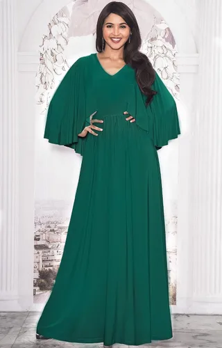 Vista 3 de KOH KOH Vestido largo de cóctel con cuello en V y mangas de murciélago para mujer