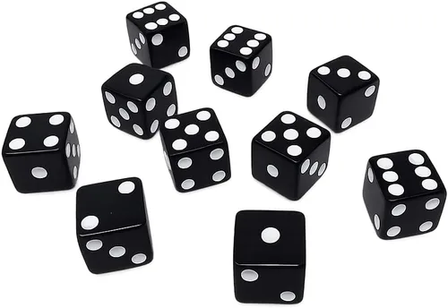 Vista 3 de 10 dados de juego de 0.630 in (negro con puntas rojas)